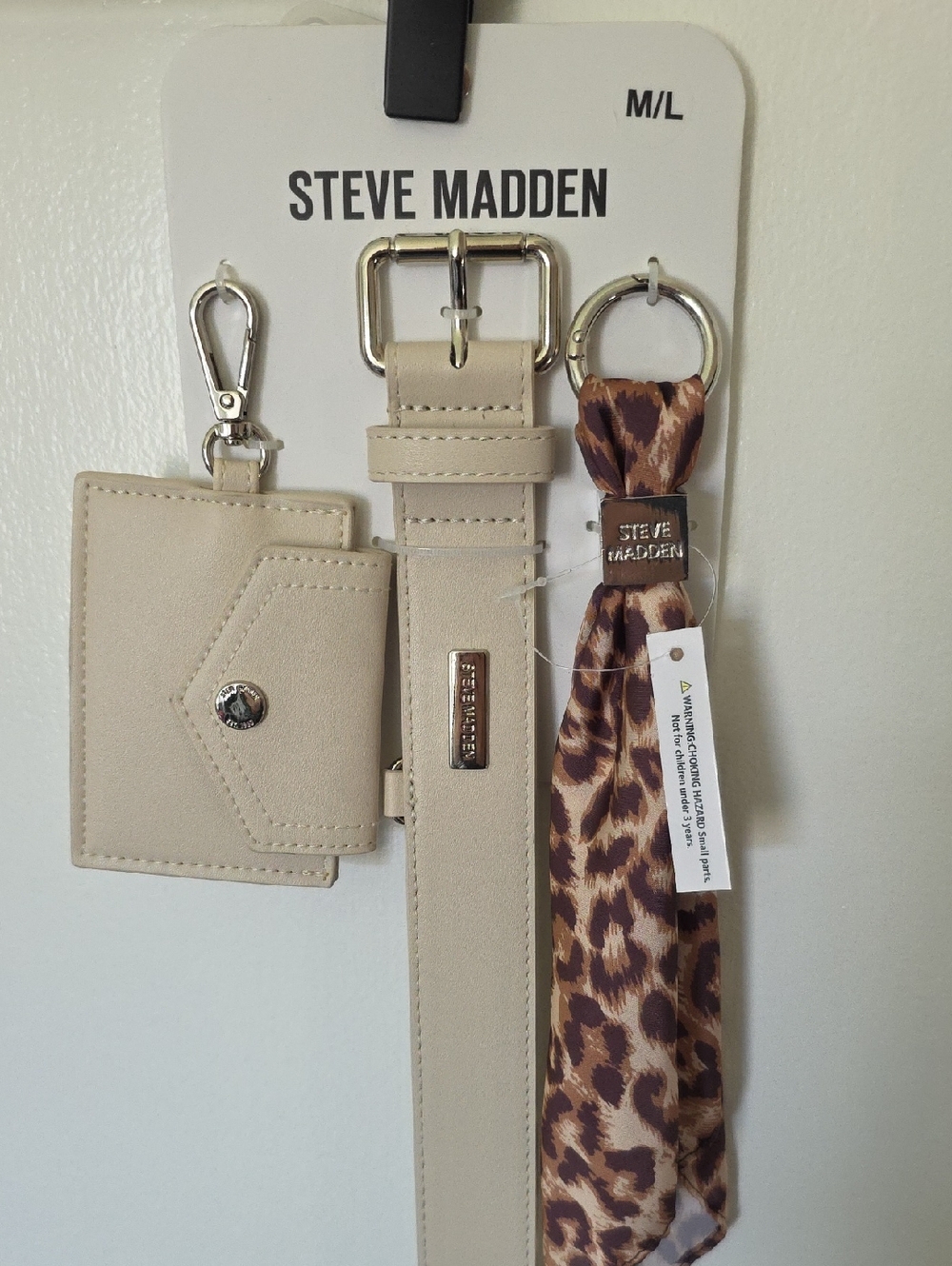 Steve Madden Bone Belt, Card Holder & Leopard Scarf Keyring Set